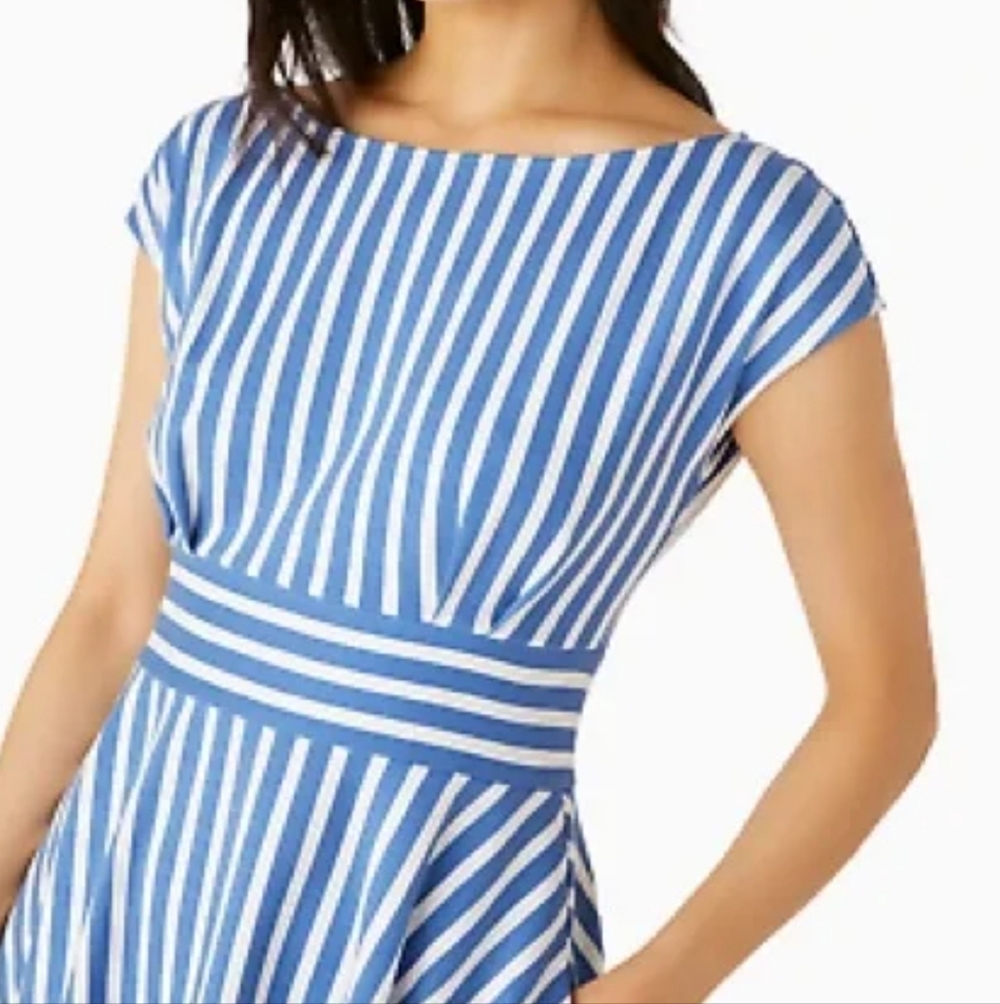 KATE SPADE BLUE / WHITE STRIPED CAP SLEEVE MINI DRESS SIZE SMALL - Picture 3 of 13
